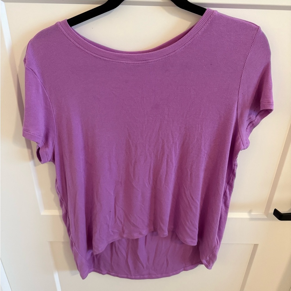 Athleta Ribbed Tee Purple Short Sleeve Modal Blend Top XS Soft Stretch Athleisur